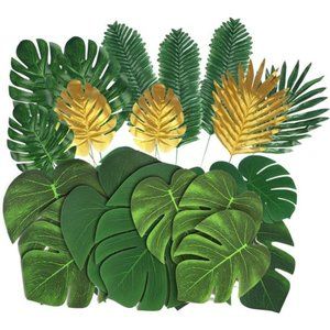 86Pcs 8Kinds Artificial Tropical Palm Leaves Jungle Safari Leaves Faux Plant